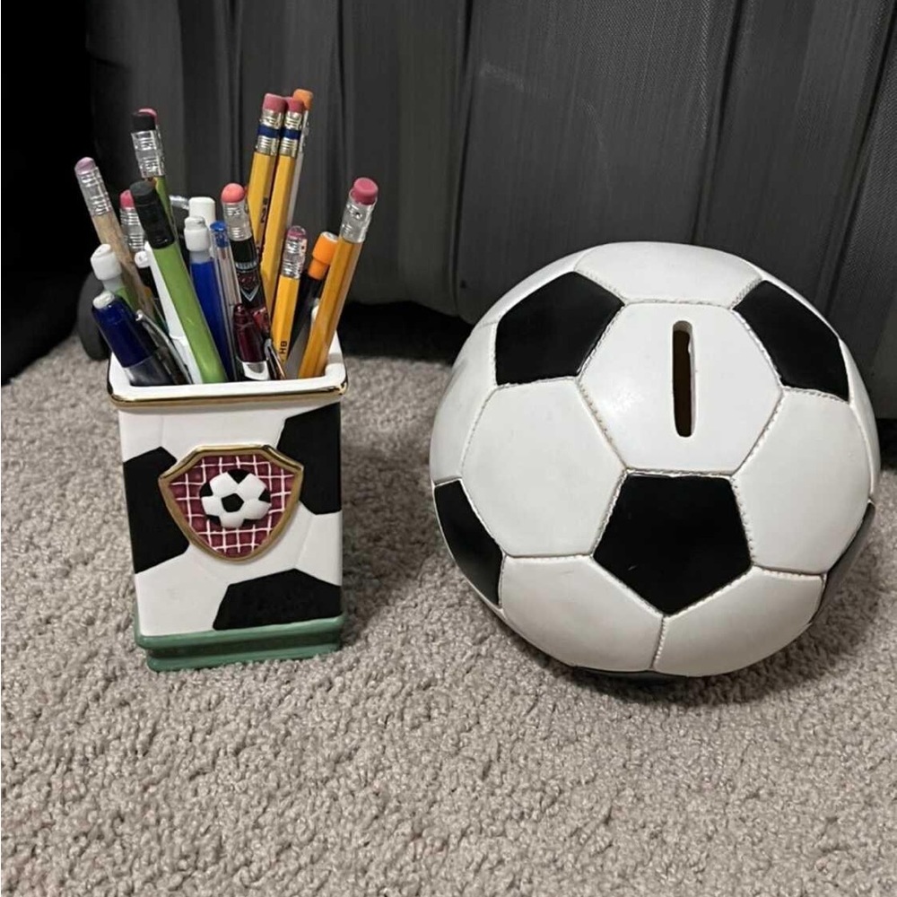 Soccer ball coin bank and pencil/pen (or whatever) holder